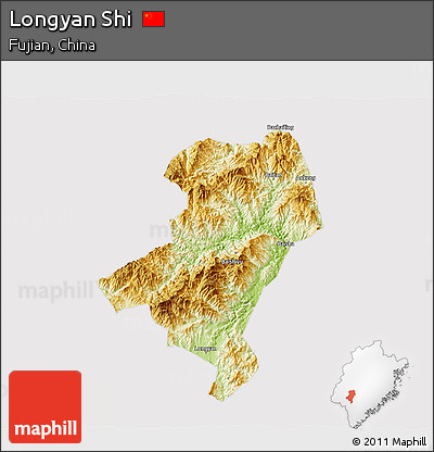 Physical 3D Map of Longyan Shi, cropped outside