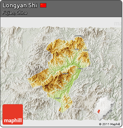 Physical 3D Map of Longyan Shi, lighten, semi-desaturated