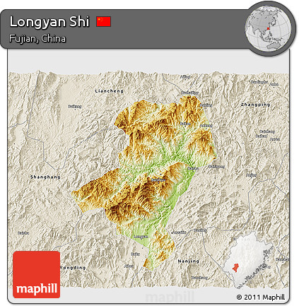 Physical 3D Map of Longyan Shi, shaded relief outside