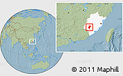 Savanna Style Location Map of Longyan Shi, highlighted parent region, hill shading