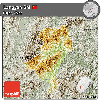 Physical Map of Longyan Shi, semi-desaturated