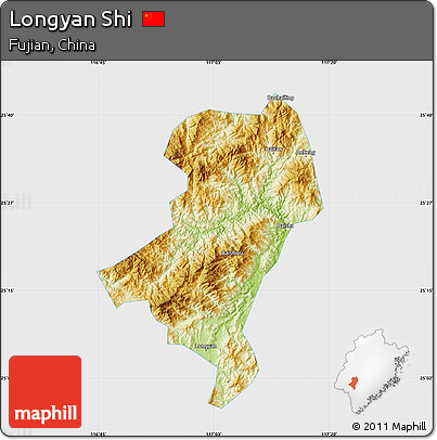 Physical Map of Longyan Shi, single color outside