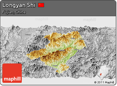 Physical Panoramic Map of Longyan Shi, desaturated