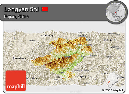 Physical Panoramic Map of Longyan Shi, shaded relief outside