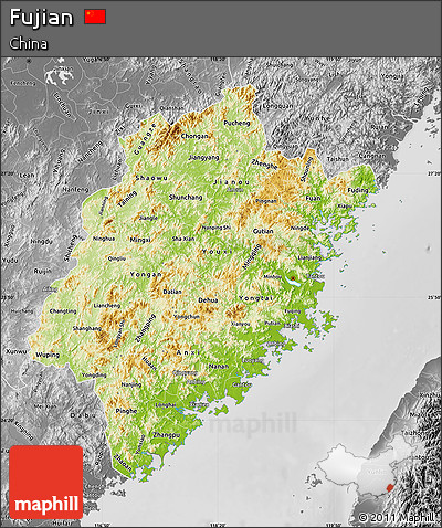 Physical Map of Fujian, desaturated
