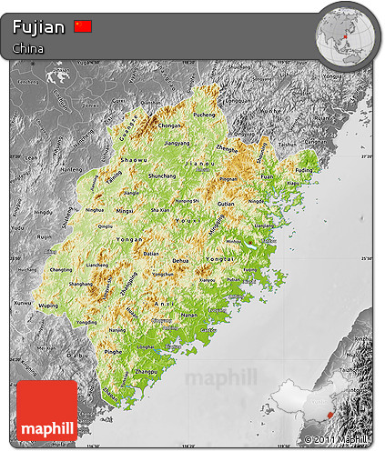 Physical Map of Fujian, desaturated