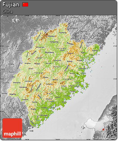 Physical Map of Fujian, desaturated