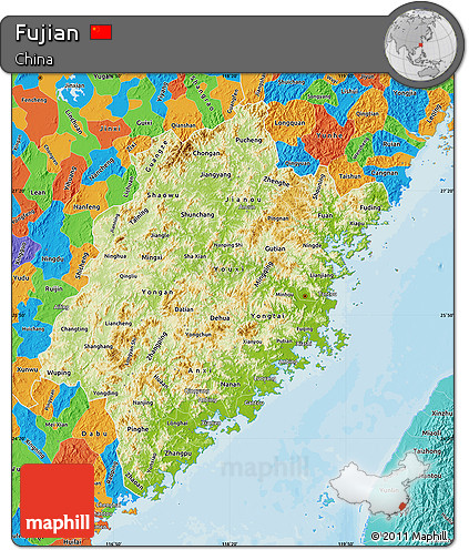 Physical Map of Fujian, political outside