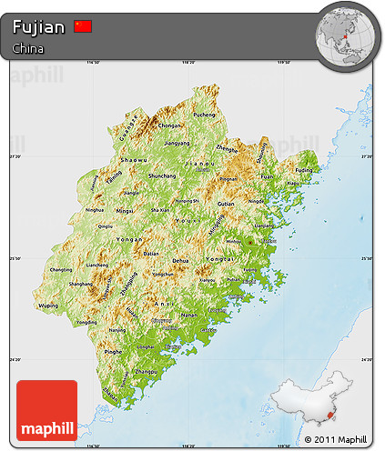 Physical Map of Fujian, single color outside