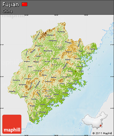 Physical Map of Fujian, single color outside