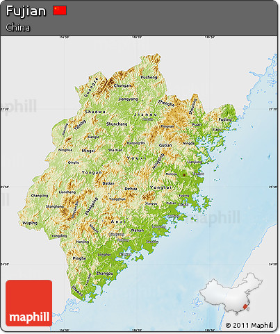 Physical Map of Fujian, single color outside