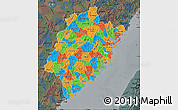 Political Map of Fujian, darken, semi-desaturated
