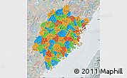 Political Map of Fujian, lighten, semi-desaturated