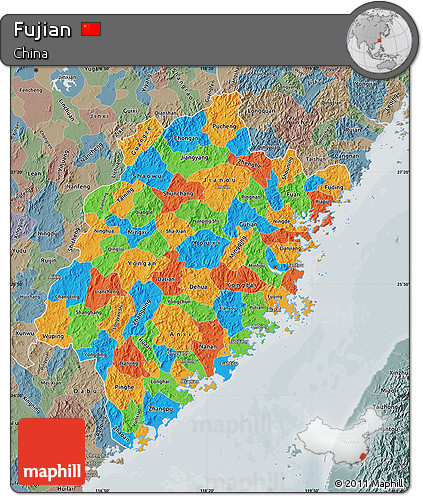 Political Map of Fujian, semi-desaturated