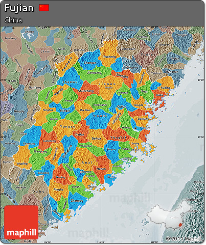 Political Map of Fujian, semi-desaturated