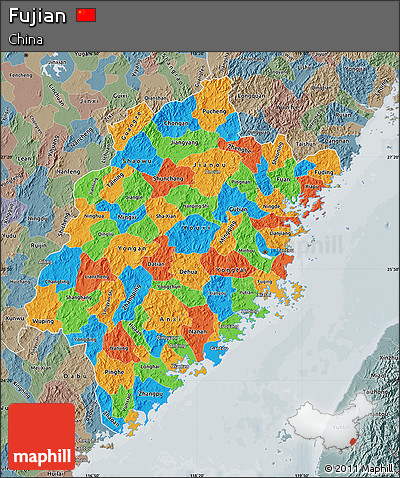 Political Map of Fujian, semi-desaturated