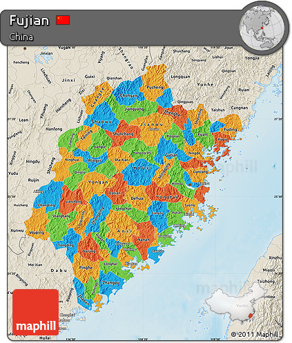 Political Map of Fujian, shaded relief outside