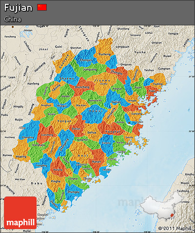 Political Map of Fujian, shaded relief outside