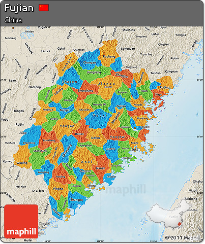 Political Map of Fujian, shaded relief outside