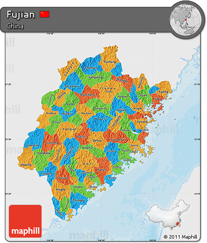 Political Map of Fujian, single color outside