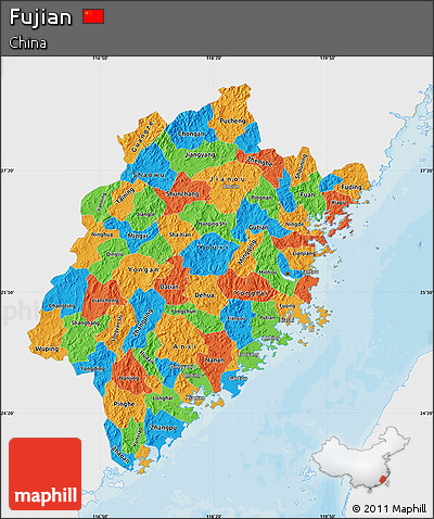 Political Map of Fujian, single color outside