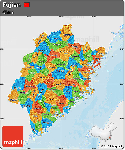Political Map of Fujian, single color outside