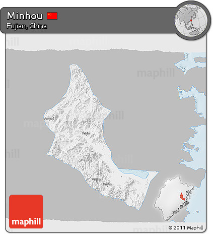 Gray 3D Map of Minhou, single color outside