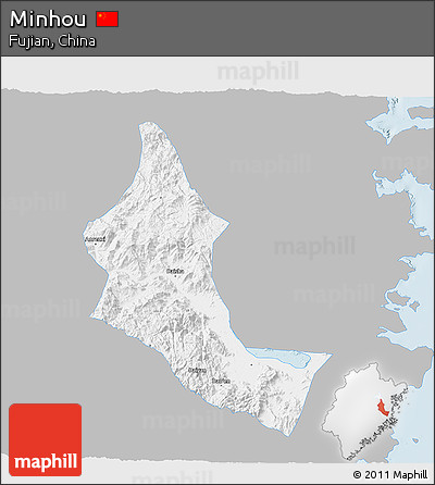 Gray 3D Map of Minhou, single color outside