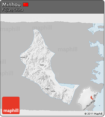 Gray 3D Map of Minhou, single color outside