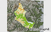 Physical 3D Map of Minhou, darken, semi-desaturated