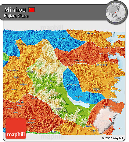 Physical 3D Map of Minhou, political outside