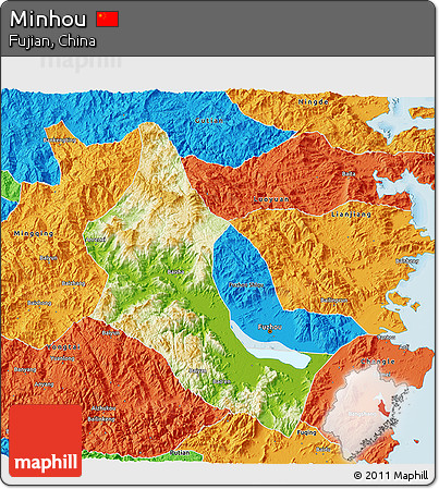 Physical 3D Map of Minhou, political outside