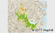 Physical 3D Map of Minhou, shaded relief outside