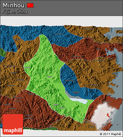 Political 3D Map of Minhou, darken