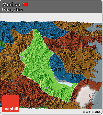 Political 3D Map of Minhou, darken