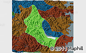 Political 3D Map of Minhou, darken