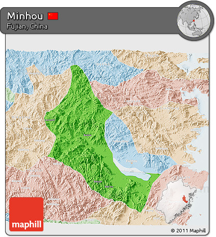 Political 3D Map of Minhou, lighten