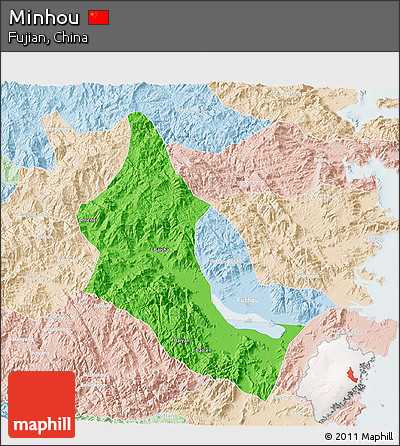 Political 3D Map of Minhou, lighten