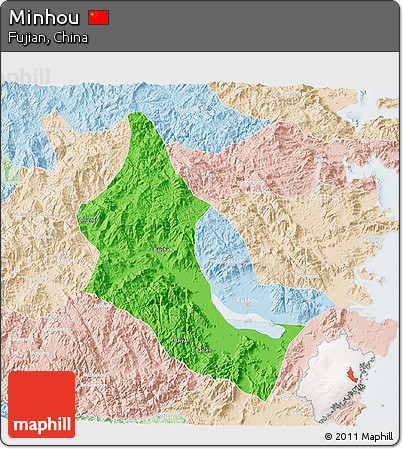 Political 3D Map of Minhou, lighten
