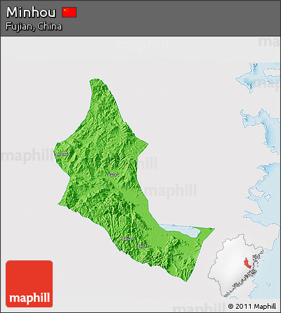 Political 3D Map of Minhou, single color outside