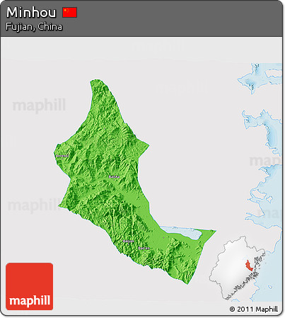 Political 3D Map of Minhou, single color outside
