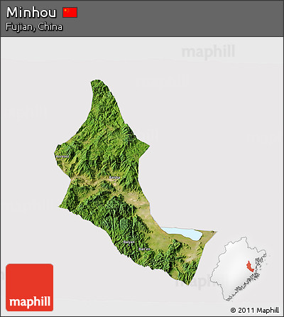 Satellite 3D Map of Minhou, cropped outside
