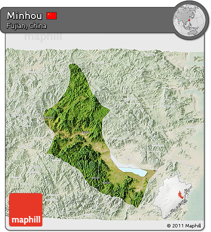 Satellite 3D Map of Minhou, lighten