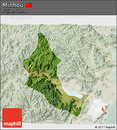 Satellite 3D Map of Minhou, lighten