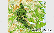Satellite 3D Map of Minhou, physical outside