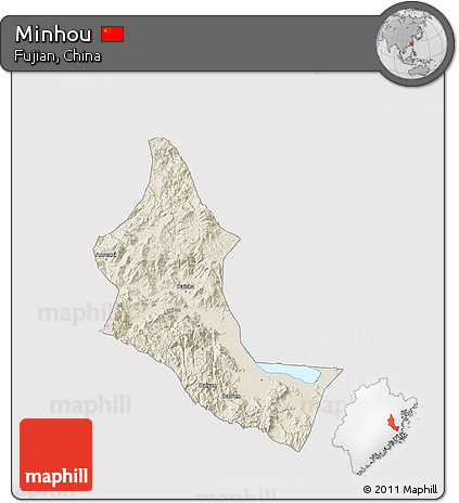 Shaded Relief 3D Map of Minhou, cropped outside