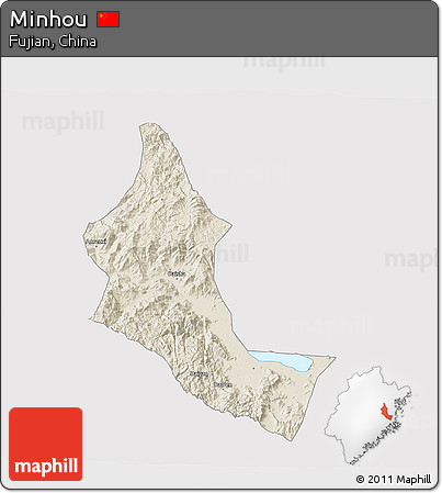Shaded Relief 3D Map of Minhou, cropped outside