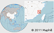 Gray Location Map of Minhou, highlighted country, hill shading