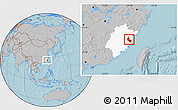 Gray Location Map of Minhou, highlighted parent region, hill shading