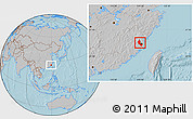 Gray Location Map of Minhou, hill shading